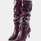Botas de Cuero Sintético con Pliegues y Punta Afila