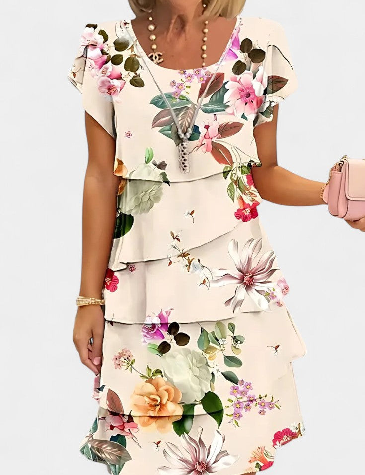 Tamara Vestido de Raso Floral en Capas