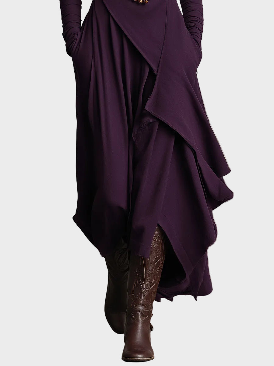 Vestido maxi asimétrico de punto con cuello alto Teresa, detalle 3
