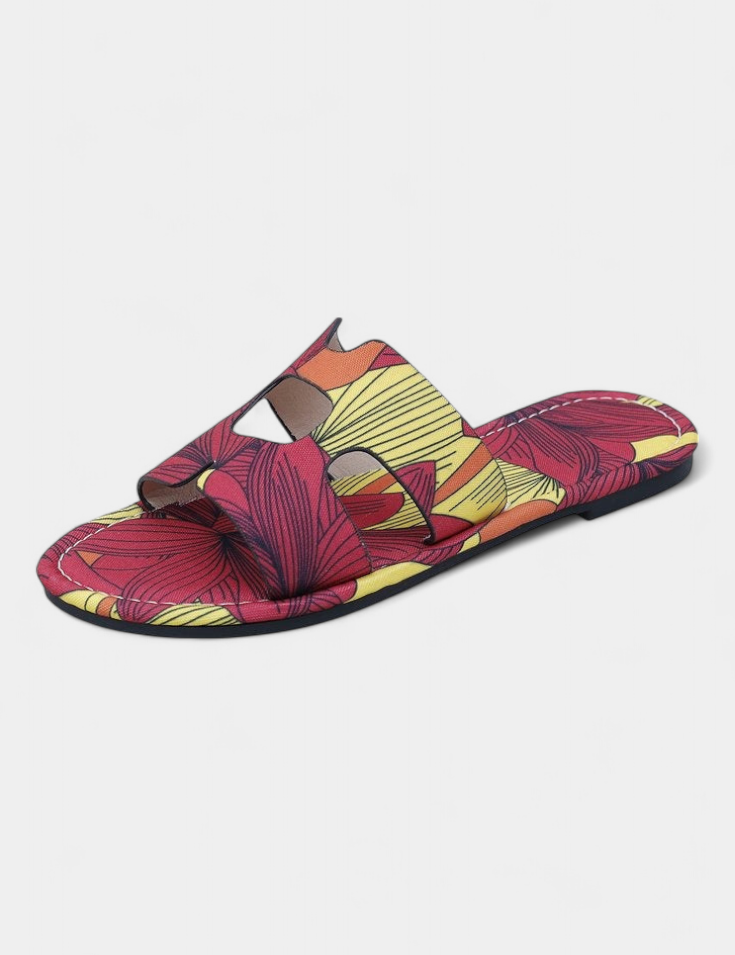 Berenice Sandalias Planas Multicolores con Estampado Tropical