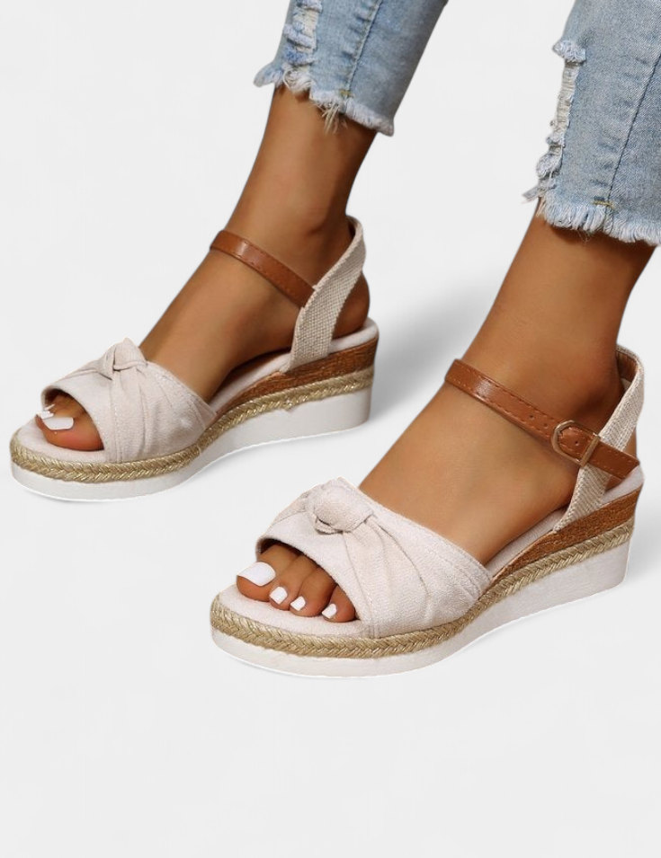 Loura Sandalias de Lona con Lazada y Plataforma Casual