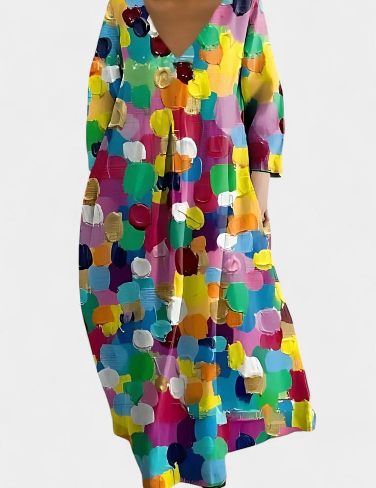 Anne Vestido Largo Colorido con Escote en V