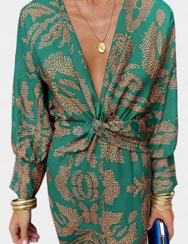 Elara Vestido Suave con Escote en V y Nudo