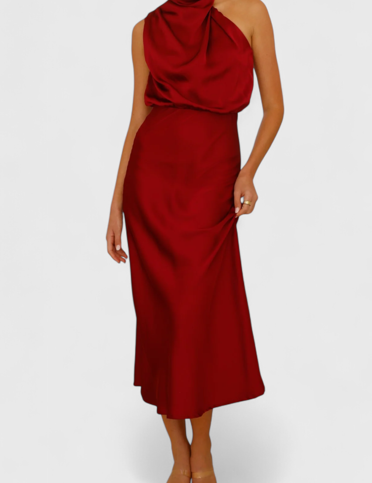 Rina Vestido Elegante de Cuello Halter Drapeado