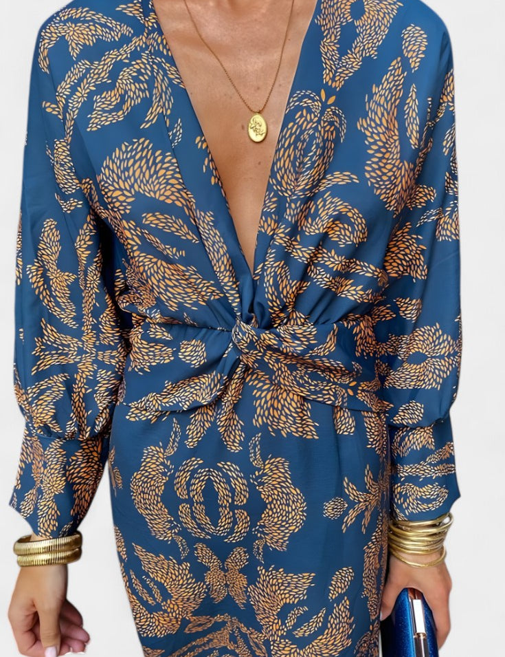 Elara Vestido Suave con Escote en V y Nudo