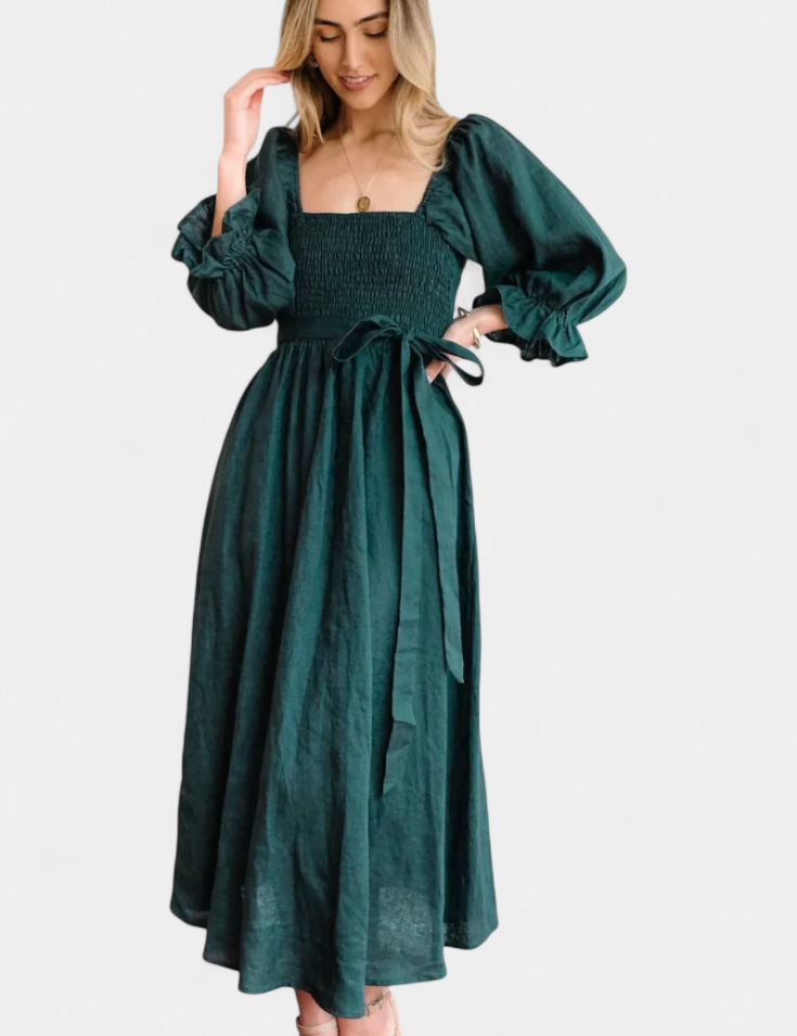 Petra Vestido de Dos Niveles con Cuerpo Fruncido y Mangas Abullonadas