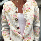Petra | Chaqueta de punto color crema con flores rosas