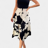 Raquel Vestido con Top de Punto y Falda Floral con Abertura