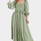 Petra Vestido de Dos Niveles con Cuerpo Fruncido y Mangas Abullonadas