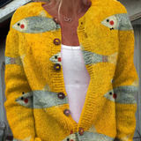 Anke | Chaqueta de punto amarilla con motivo de pez