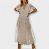 Helena - Vestido midi con encaje y escote en V