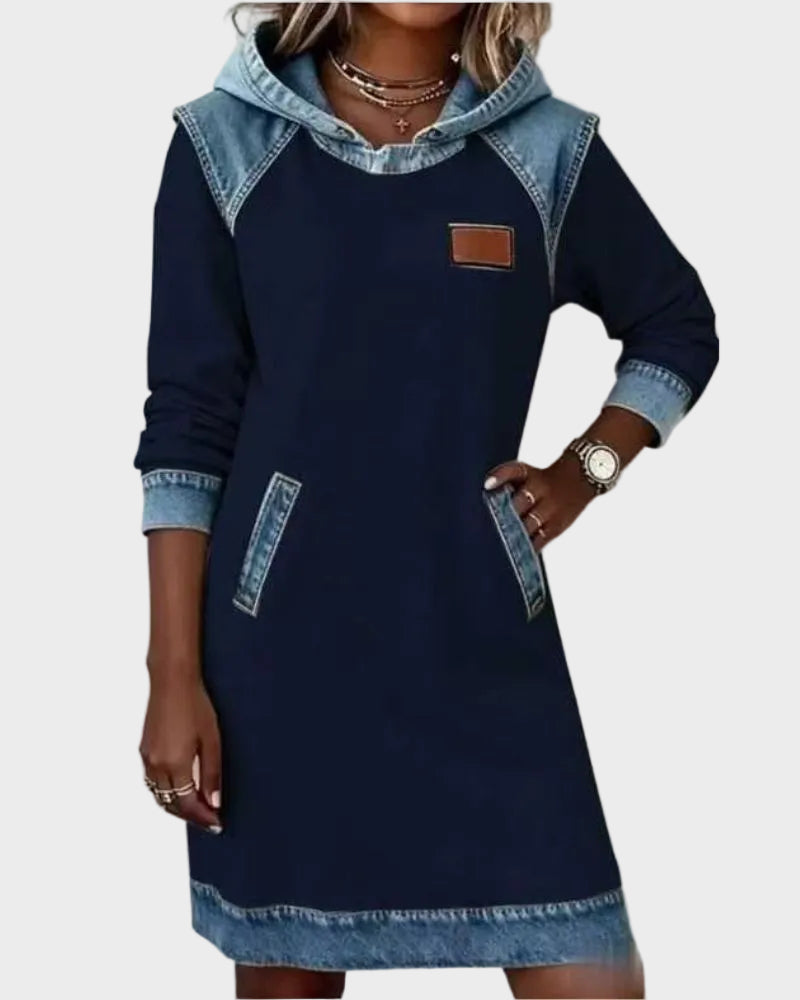Vestido sudadera con capucha de efecto vaquero Azahara, detalle del tejido