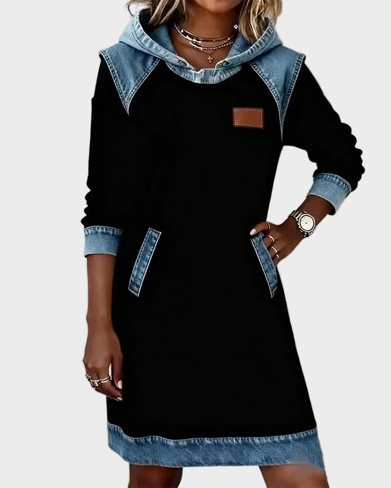 Vestido sudadera con capucha de efecto vaquero Azahara, vista frontal