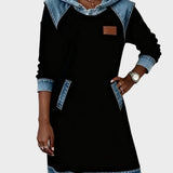 Vestido sudadera con capucha de efecto vaquero Azahara, vista frontal