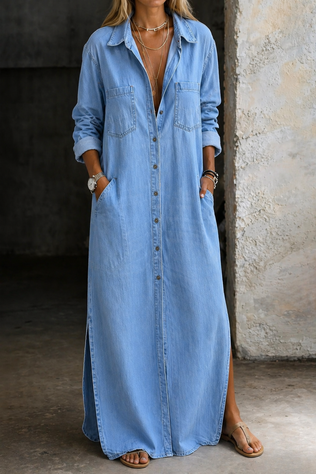 Vestido vaquero de botones Rosaura, vista frontal