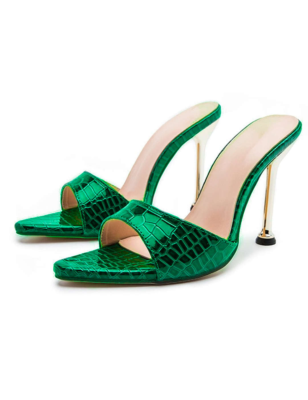 Sandalias de tacón alto con punta abierta y sin correa en el tobillo