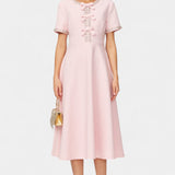 Linda Vestido Midi Acampanado con Lazo de Cristal