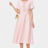 Linda Vestido Midi Acampanado con Lazo de Cristal