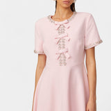 Linda Vestido Midi Acampanado con Lazo de Cristal