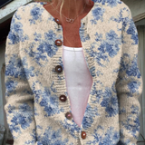 Heike | Chaqueta de punto color crema con flores azules