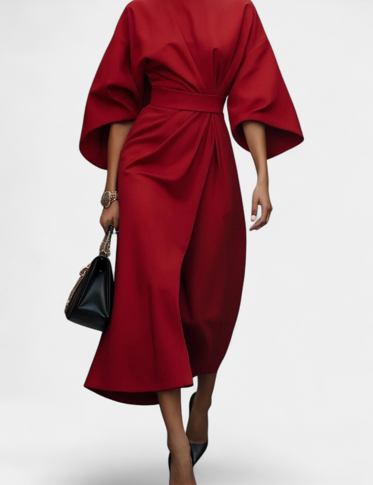 Micaela Vestido Midi de Manga Lantern