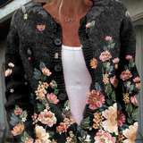 Karin | Chaqueta de punto negra con estampado de flores