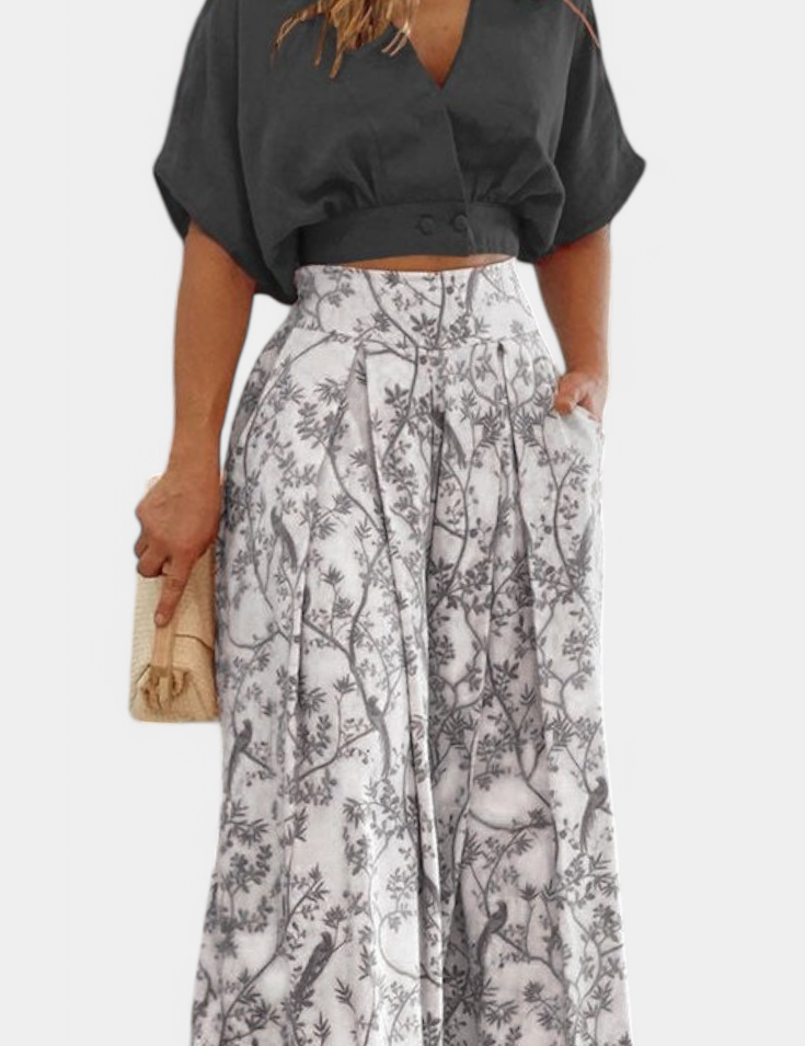 Olivia Conjunto Boho de Cuello en V y Pierna Ancha