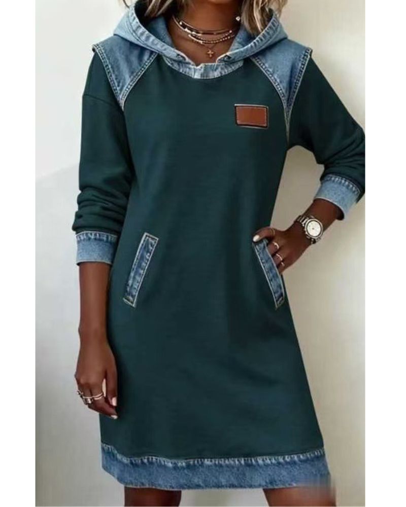 Vestido sudadera con capucha de efecto vaquero Azahara, detalle 1