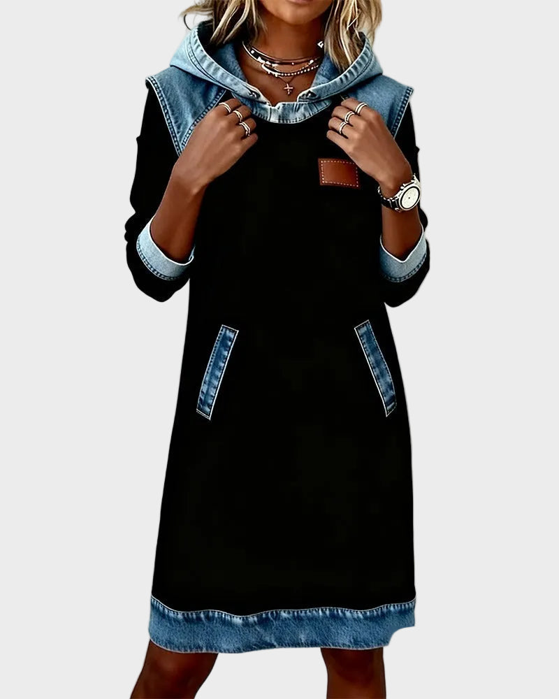 Vestido sudadera con capucha de efecto vaquero Azahara, detalle 2