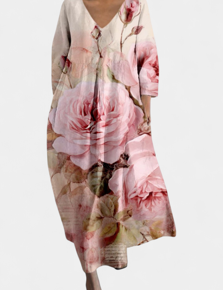 Anne Vestido Largo Colorido con Escote en V