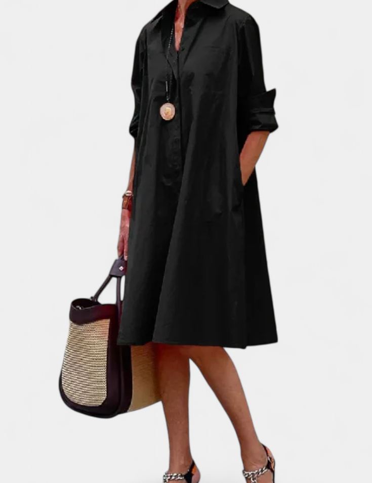 Larissa Vestido en Algodón Seda con Cuello de Solapa