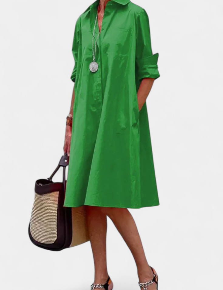 Larissa Vestido en Algodón Seda con Cuello de Solapa