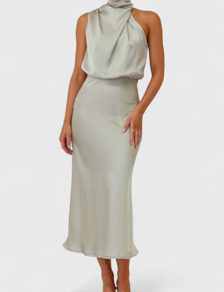 Rina Vestido Elegante de Cuello Halter Drapeado