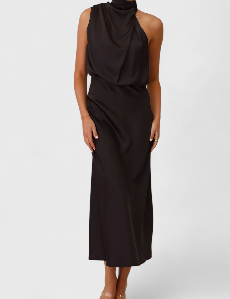 Rina Vestido Elegante de Cuello Halter Drapeado