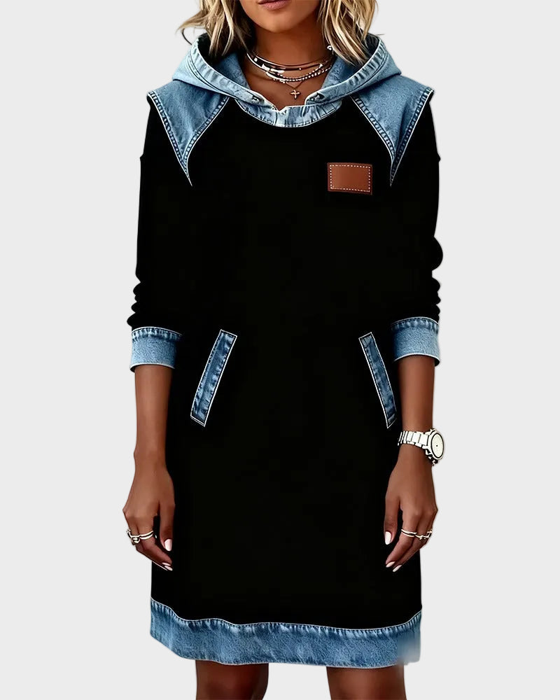 Vestido sudadera con capucha de efecto vaquero Azahara, detalle 3