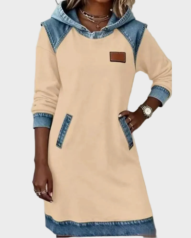 Vestido sudadera con capucha de efecto vaquero Azahara, conjunto completo