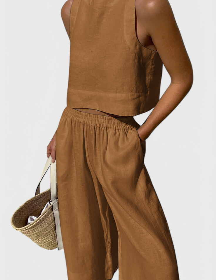 Avelina Conjunto Minimalista en Algodón y Lino Ligero