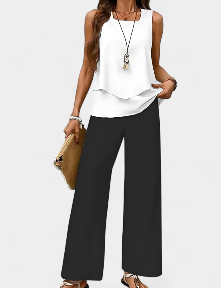 Martina Conjunto Boho Elegante Sin Mangas con Pantalón Recto Estampado