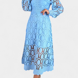 Jovie Vestido Midi de Encaje Bordado con Cuello Alto