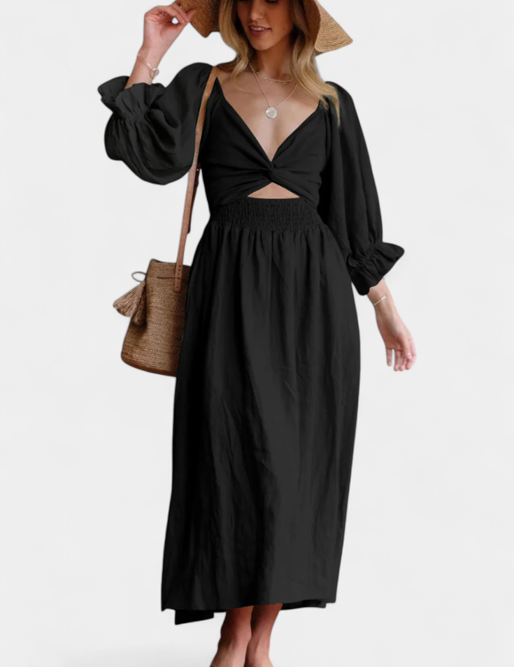 Petra Vestido de Dos Niveles con Cuerpo Fruncido y Mangas Abullonadas