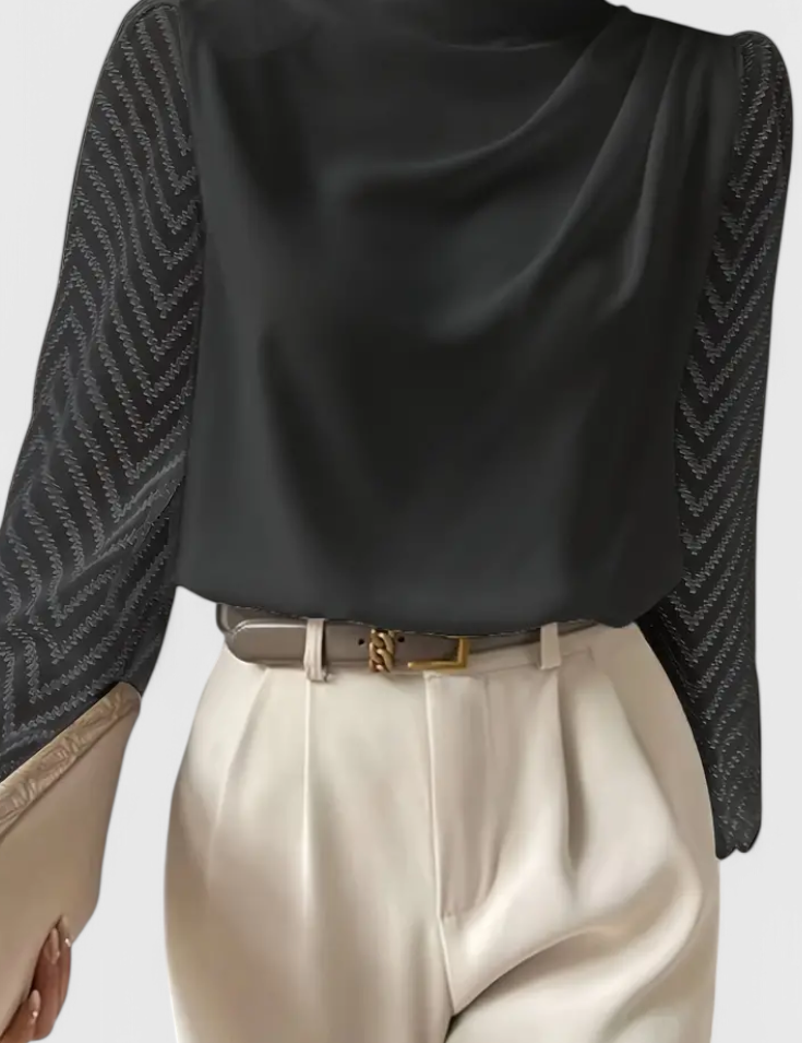 Zaraa Blusa Elegante de Manga Transparente