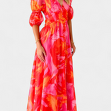 Essja Vestido Maxi de Manga Abullonada con Escote en V