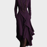 Vestido maxi asimétrico de punto con cuello alto Teresa, vista frontal