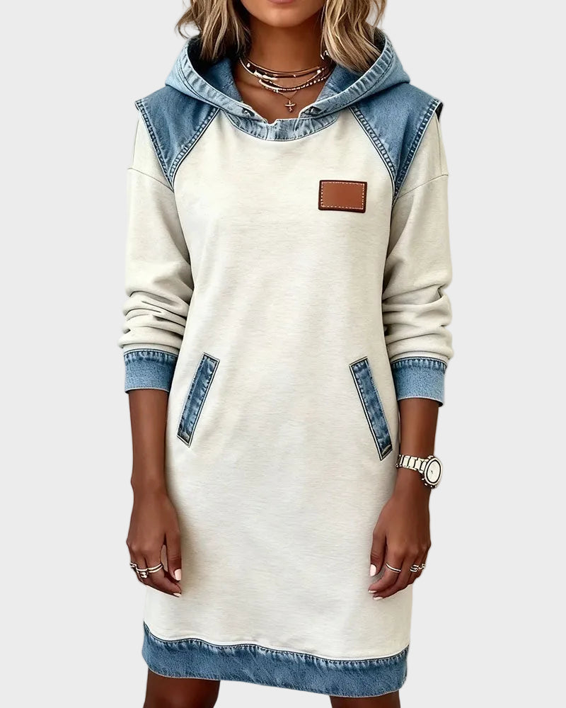 Vestido sudadera con capucha de efecto vaquero Azahara, detalle 4