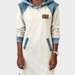 Vestido sudadera con capucha de efecto vaquero Azahara, detalle 4