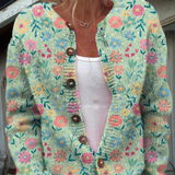 Claudia | Chaqueta de punto verde menta con flores coloridas