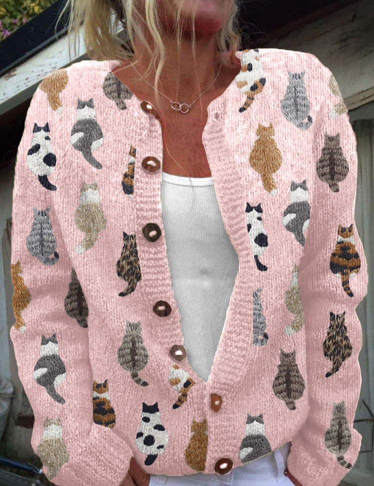 Charlotte | Chaqueta de punto con estampado de gatos