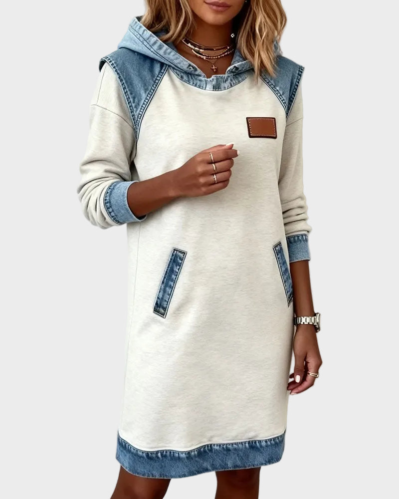 Vestido sudadera con capucha de efecto vaquero Azahara, detalle 5