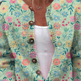 Claudia | Chaqueta de punto verde menta con flores coloridas