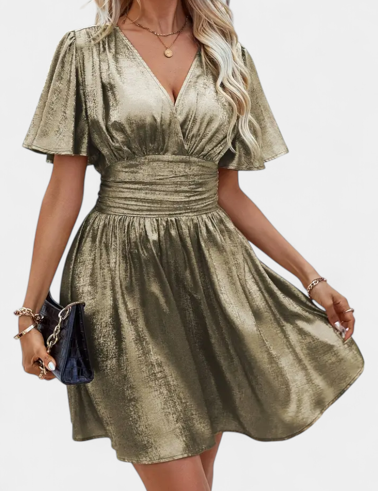 Adalee Vestido de Dama con Escote en V y Cintura Cruzada